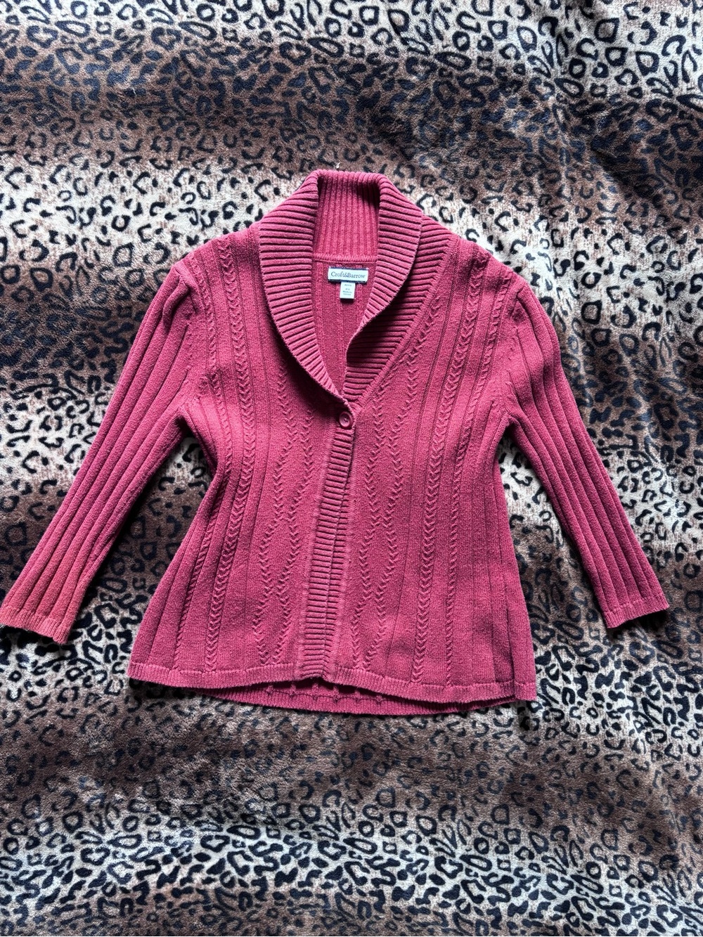 Croft & Barrow Red Shawl Collar Cable Knit Sweater